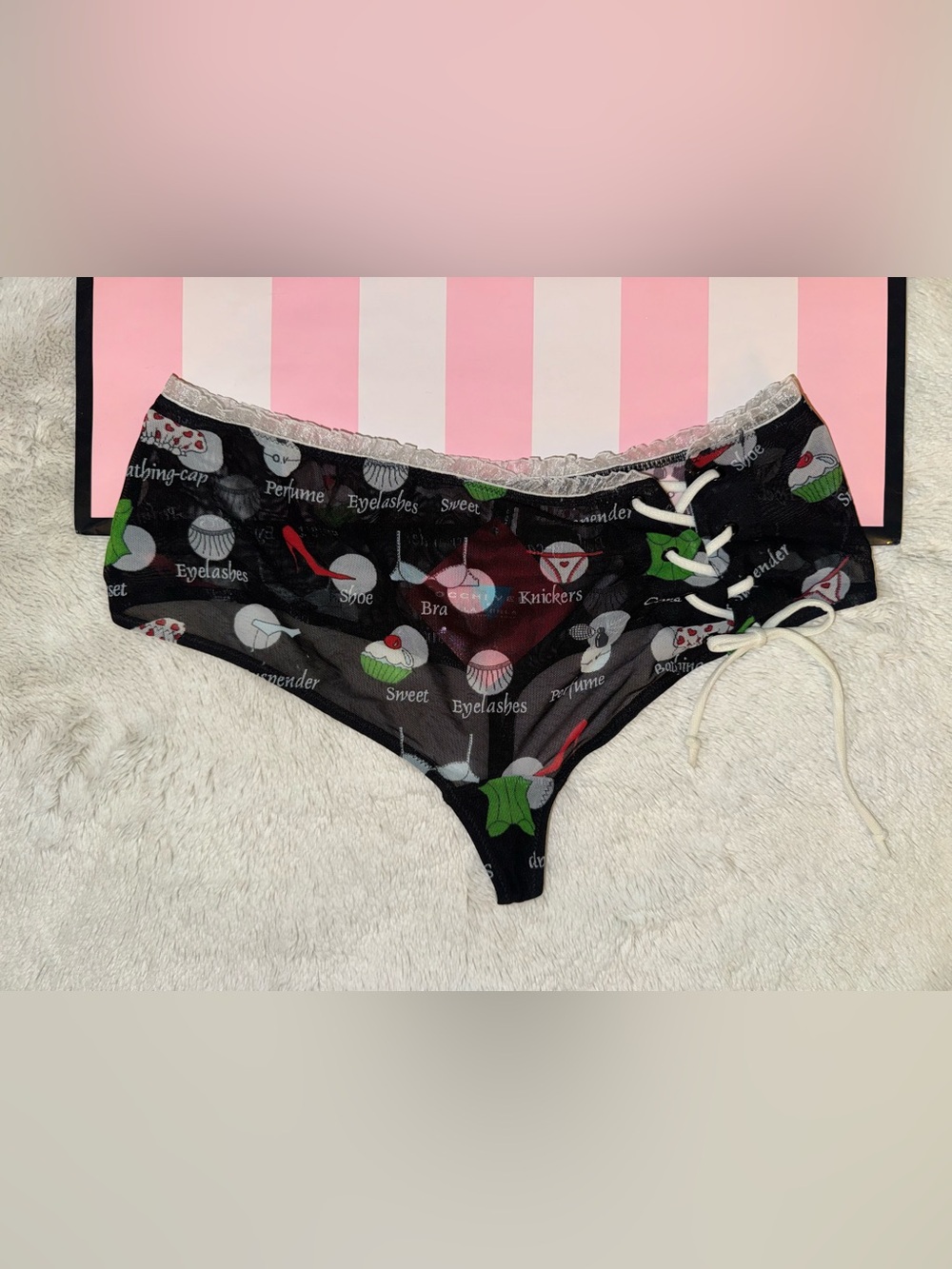 LA PERLA VINTAGE 90s LACE MESH LACE-IP PANTY BLACK SWEET TREATS VANITY RARE NWT